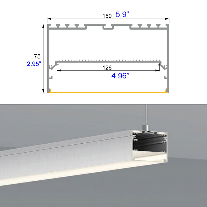 150mmx85mm Linear Pendant Extra Wide LED Aluminum Channel 150mmx85mm Linear Pendant Extra Wide LED Aluminum Channel